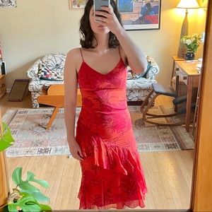 MaxMara Orange Floral Spaghetti Strap Dress